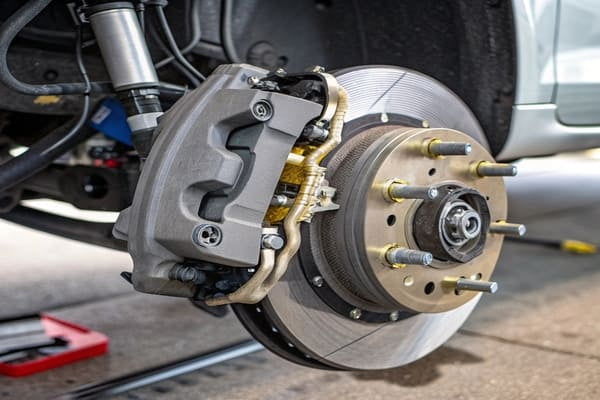 Animation or diagram showing hydraulic fluid flow in a caliper