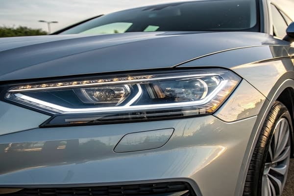 Composite headlight assembly on a modern car