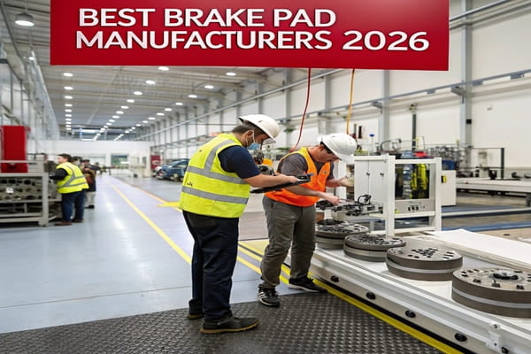 A close-up of high-quality brake pads on a production line
