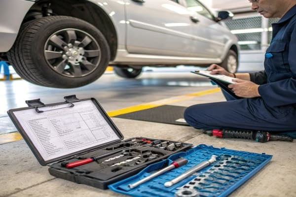 A close-up of a car's CV joint and axle assembly