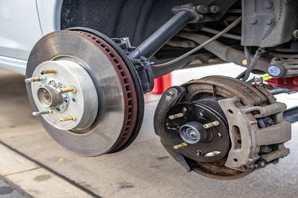 Side-by-side comparison of disc brake and drum brake components