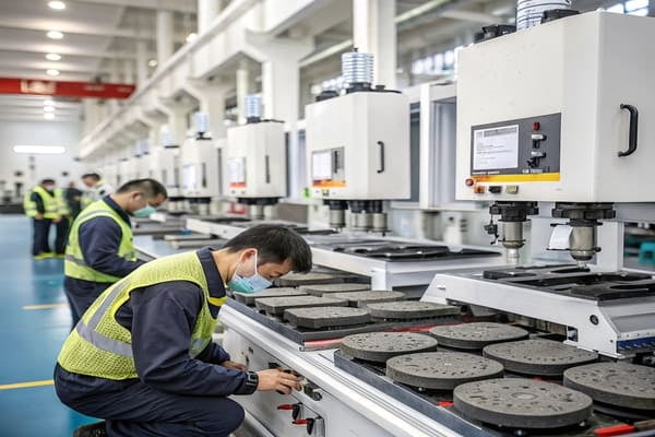 A modern factory floor with automotive parts manufacturing machinery