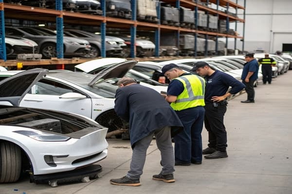 Teslas lined up for a salvage auction