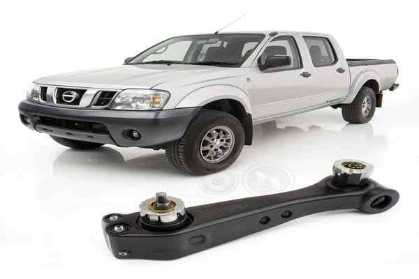 Close-up of a 4WD front suspension showing the CV axle and control arm