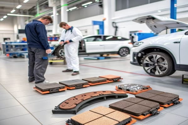 An electric vehicle being serviced with a focus on its brake system