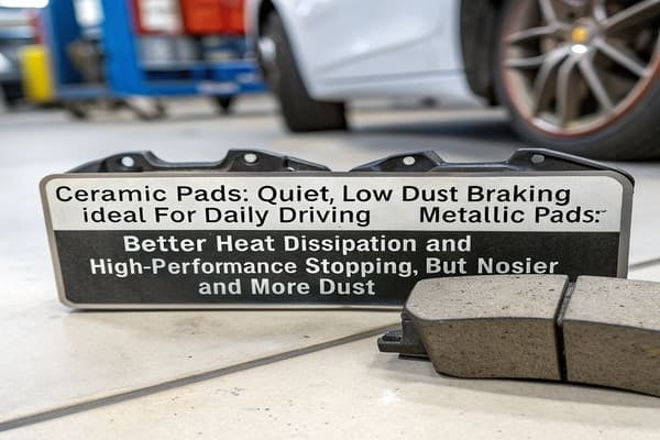Ceramic and Metallic Brake Pads Side by Side