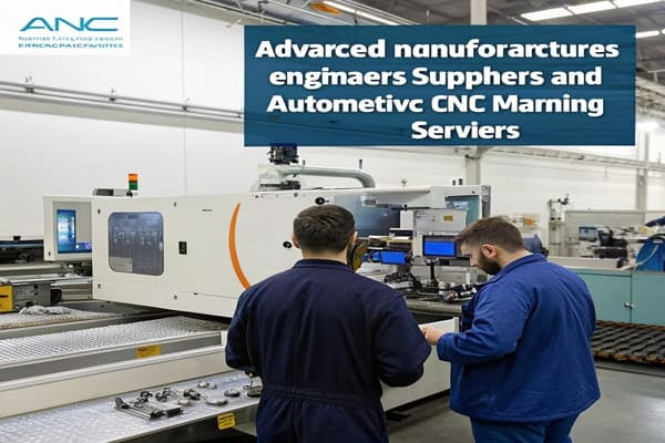 An engineer reviewing a CAD design on a computer next to a CNC machine