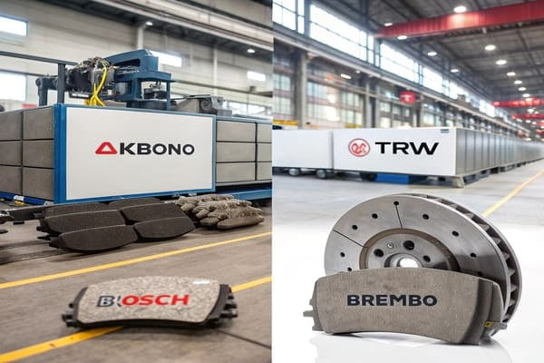 A warehouse shelf stocked with various types of brake pads for different vehicle segments