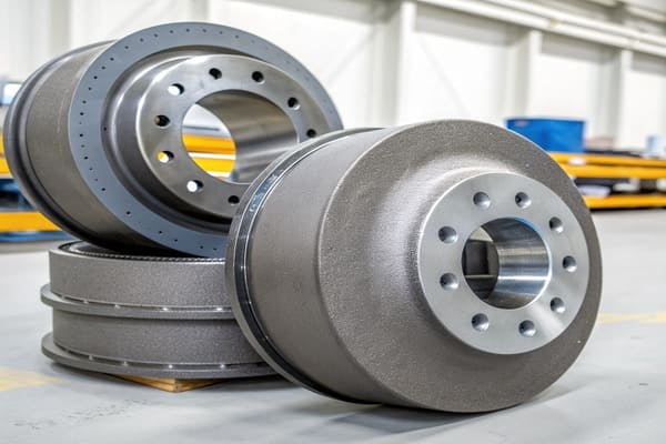 Molten metal being poured into a cast for a brake drum