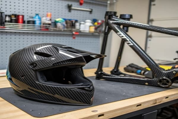 A display of various hydro dipped interior car trim pieces