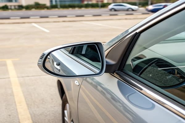 A close-up of a modern car's side-view mirror