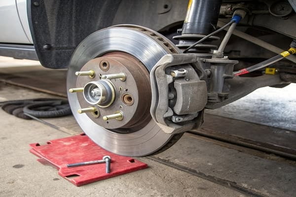 a glowing hot brake rotor on a race car