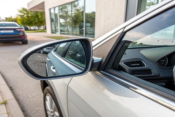 A side-by-side comparison of a door mirror and a wing mirror on different cars