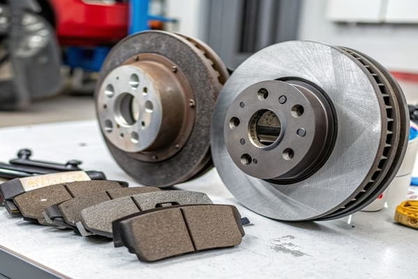 A clean, shiny brake rotor surface after use with ceramic pads.