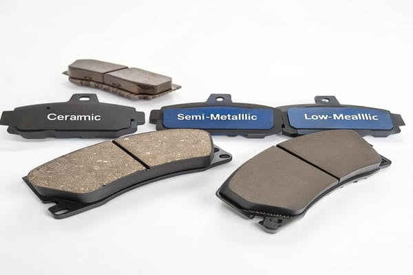 A close-up of different brake pad materials