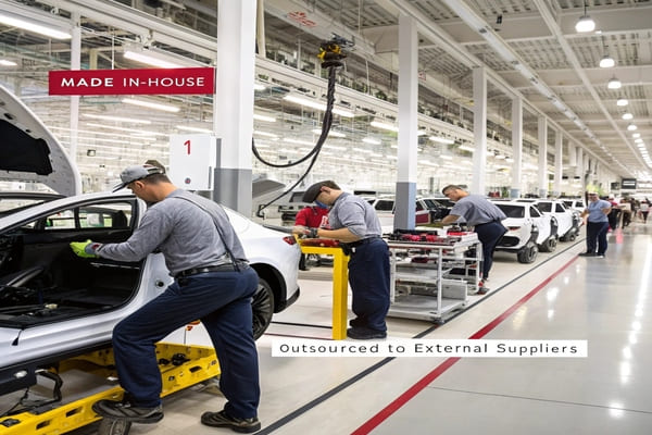 A side-by-side comparison of in-house and outsourced car parts