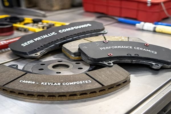 A factory worker overseeing the brake pad hot-pressing manufacturing process