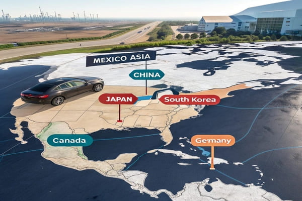 Map of US auto part import sources