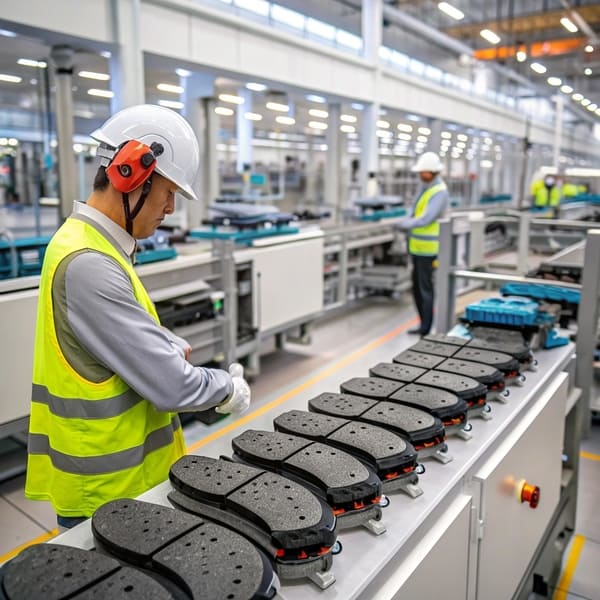 an engineer inspecting a brake pad friction material formula