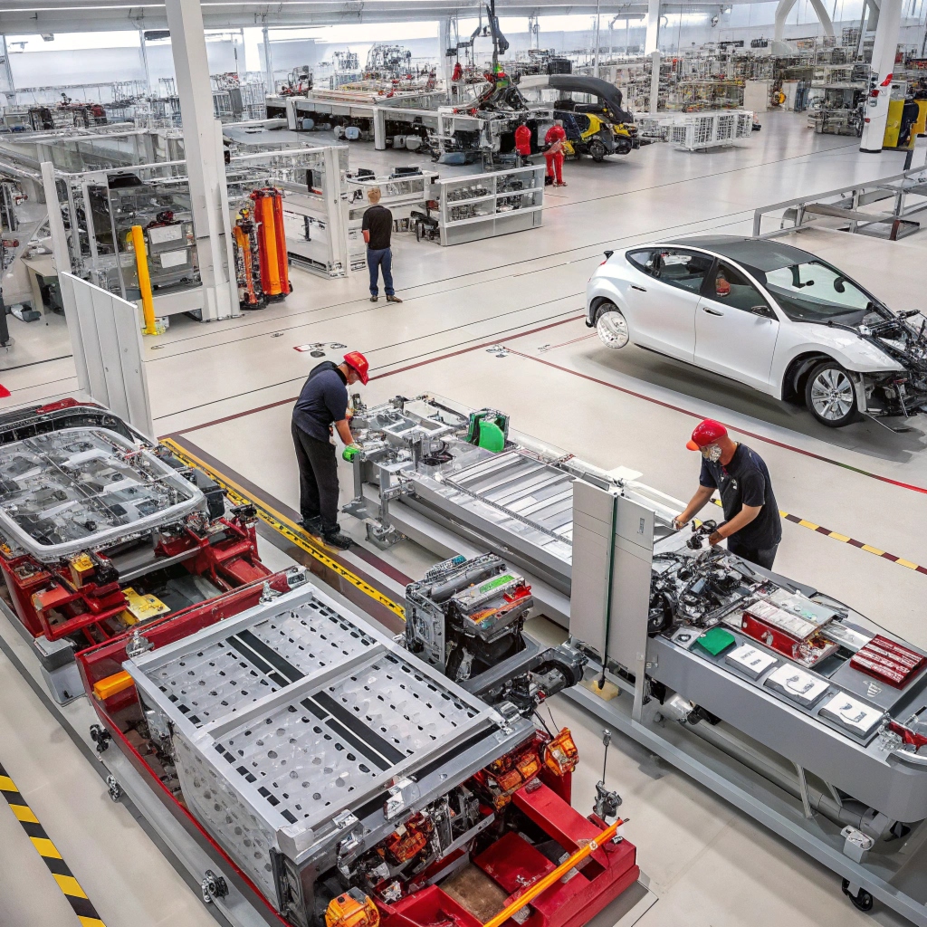 An exploded view diagram of an electric vehicle showing different components