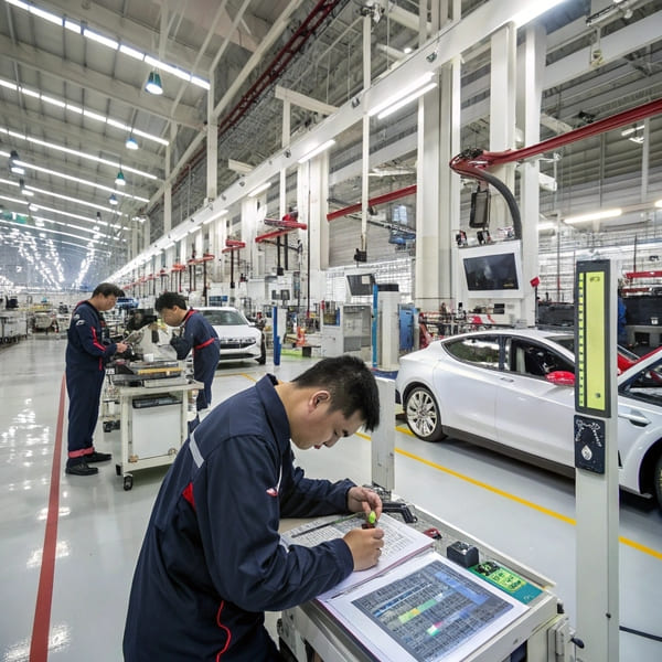A close-up of a high-precision CNC machine working on an automotive part