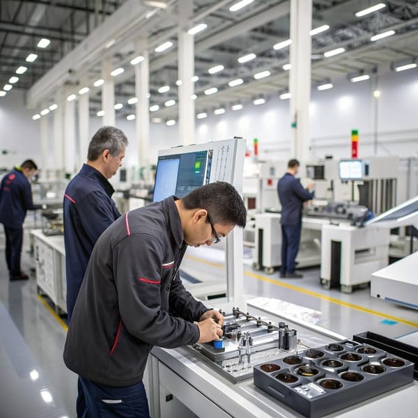 A close-up of a precision-engineered automotive part being measured with calipers