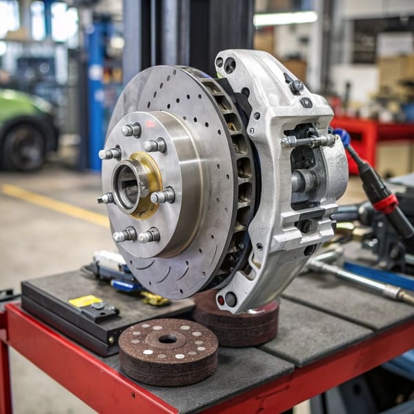 A set of high-performance red brake calipers ready for installation