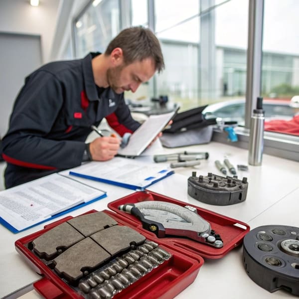 A close-up of high-quality brake pads ready for shipping