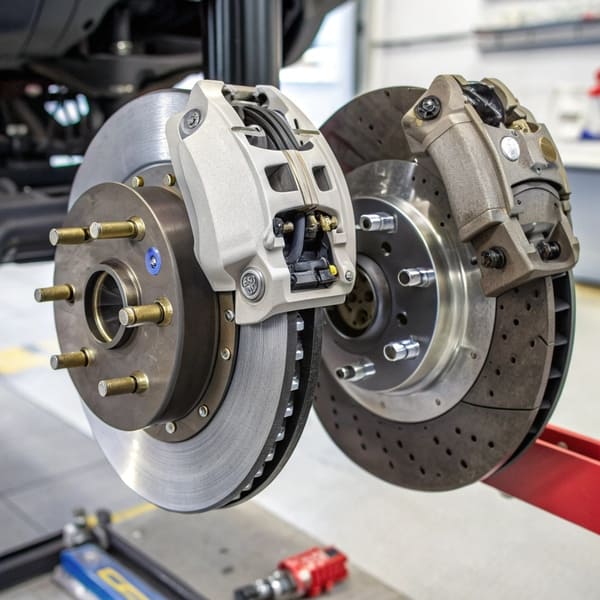 Side-by-side comparison of a floating brake caliper and a fixed brake caliper