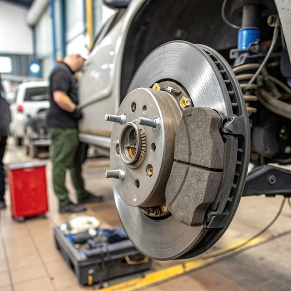 A heavy-duty truck or performance car braking hard, showing the power of semi-metallic pads.