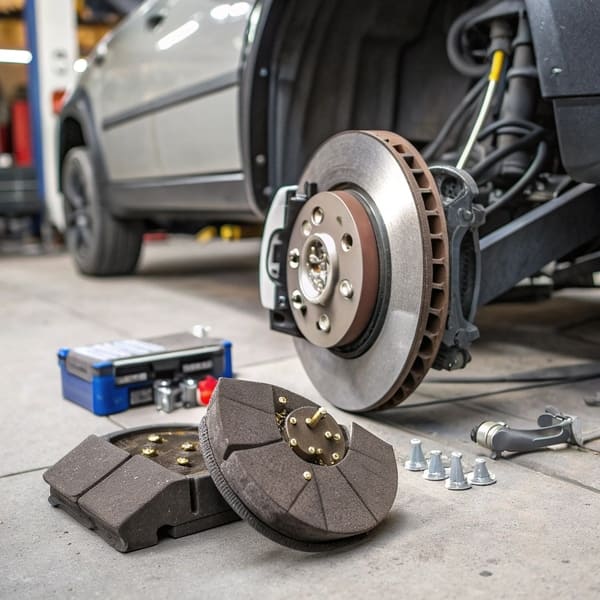 a performance car on a track, showcasing the high-performance nature of semi-metallic brakes