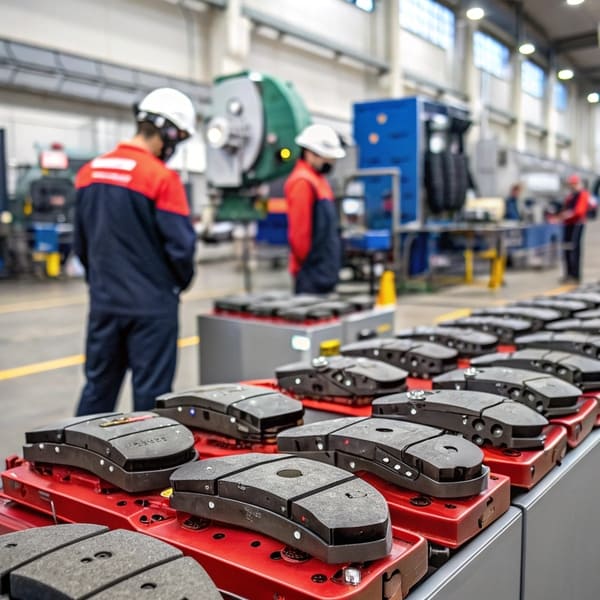 A close-up of a high-performance brake pad and caliper