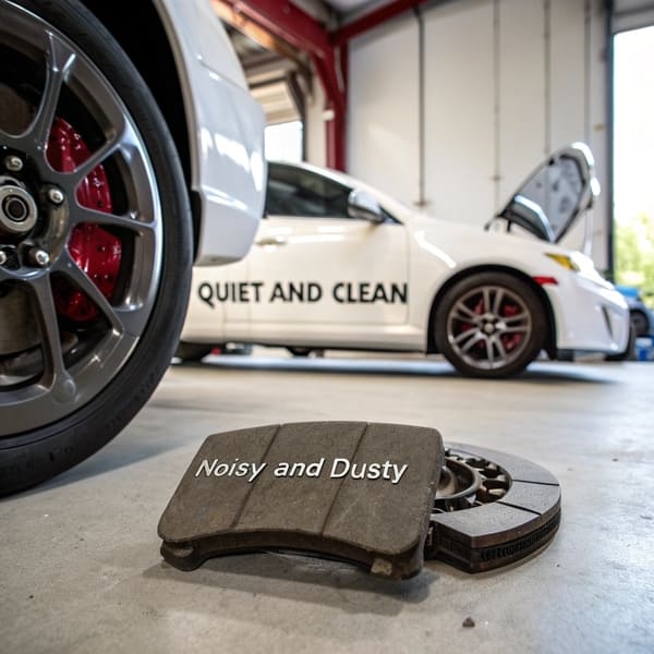 a clean, shiny alloy wheel on a luxury car, implying the benefit of low-dust ceramic pads