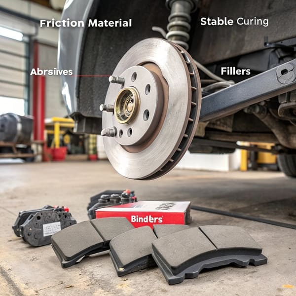 A close-up view of the friction material on a brake pad