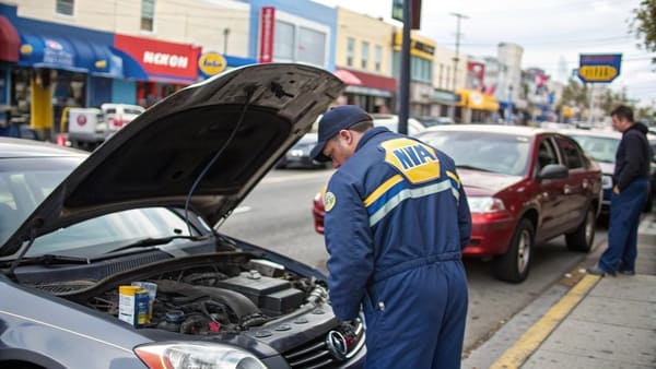 A NAPA Auto Care center sign and service bay
