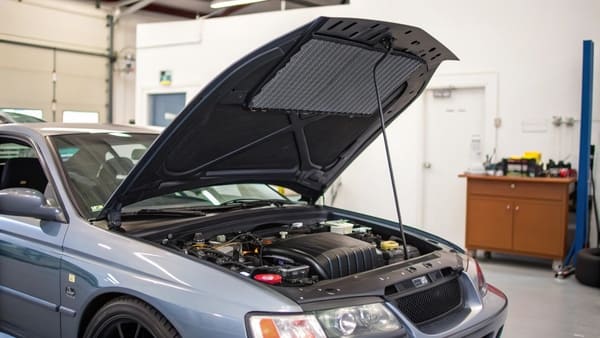 Engine bay with a functional hood scoop directing air to the intake