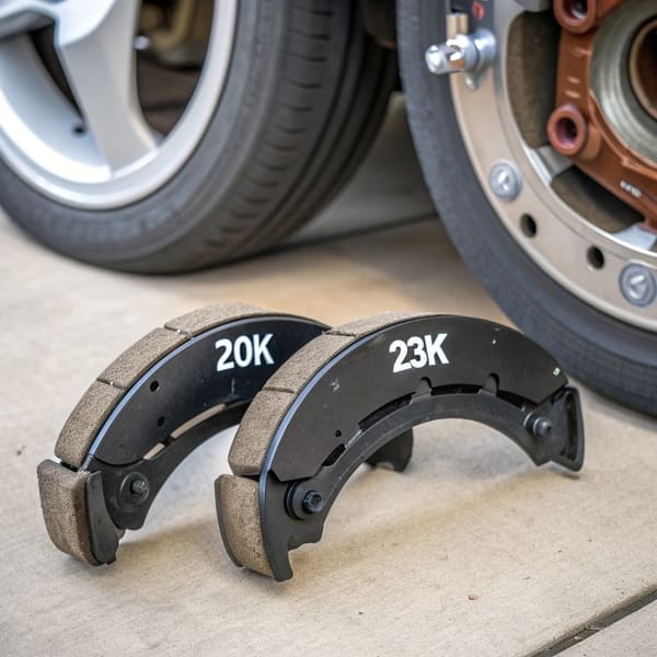 Image of a brake shoe with the 23K rating clearly stamped on it
