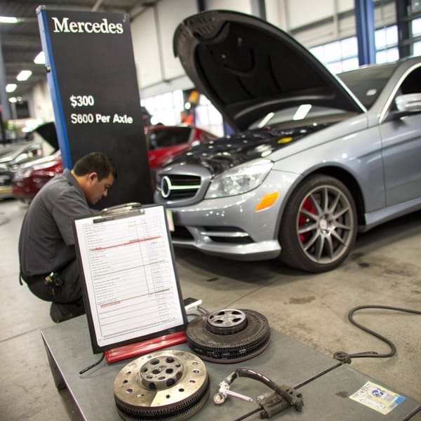 A close-up of a Mercedes-Benz wheel showing the brake caliper and rotor