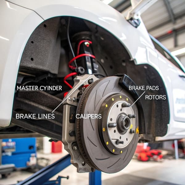 Animation showing how brake fluid pushes pistons in a caliper