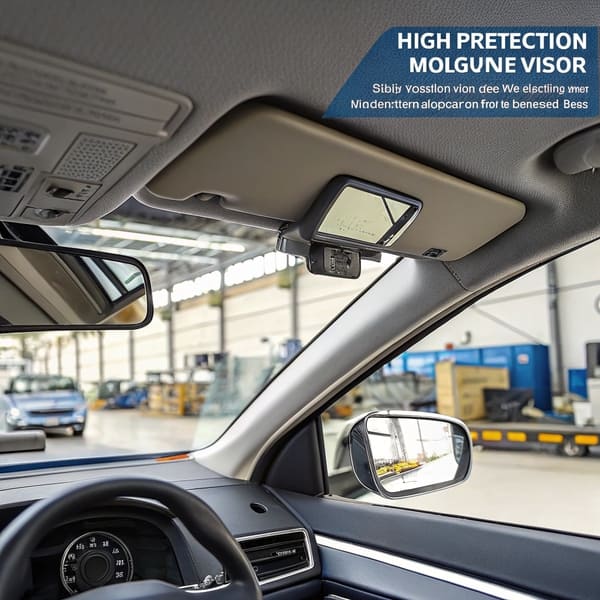 A close-up of an illuminated car visor mirror