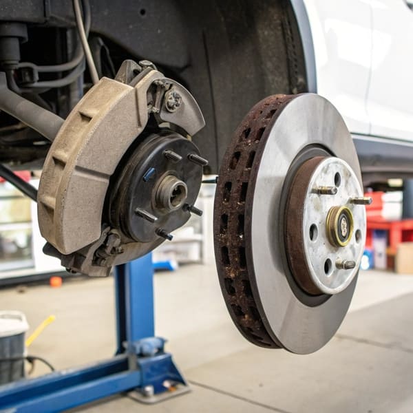 A set of front and rear brake pads shown side-by-side to highlight differences