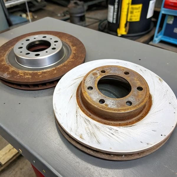 Geomet coated brake rotor vs standard rusty rotor