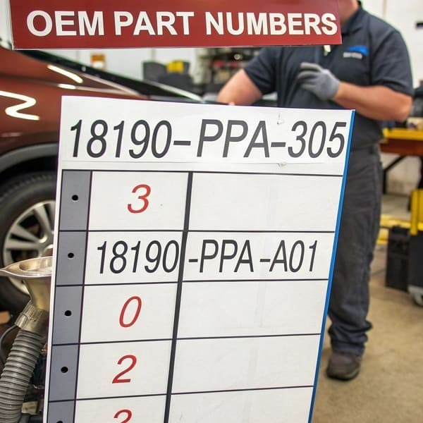 A list of OEM part numbers on a computer screen