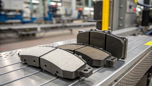 A factory setting with advanced machinery for brake pad production