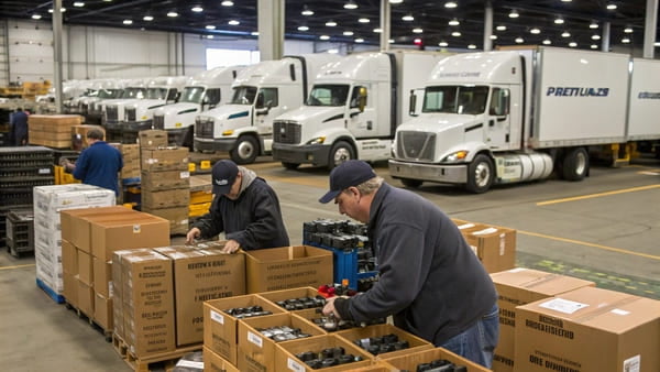 A fleet of semi-trucks at a depot in Chicago