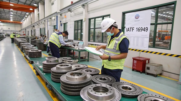 A close-up of a high-quality clutch disc being inspected
