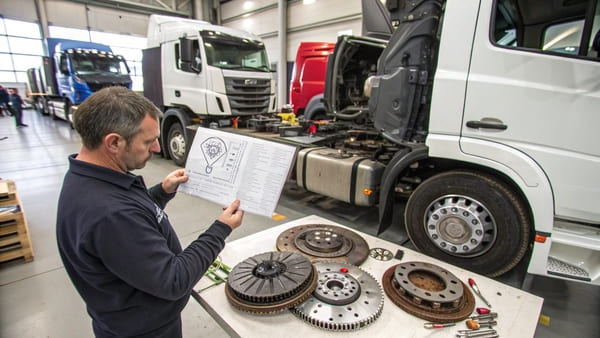 Different truck brands like Freightliner and Volvo