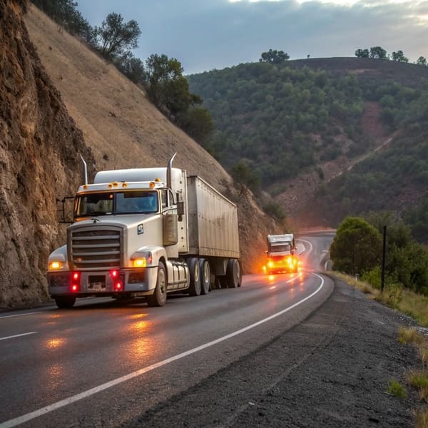 An illustration showing heat radiating from a truck's brakes