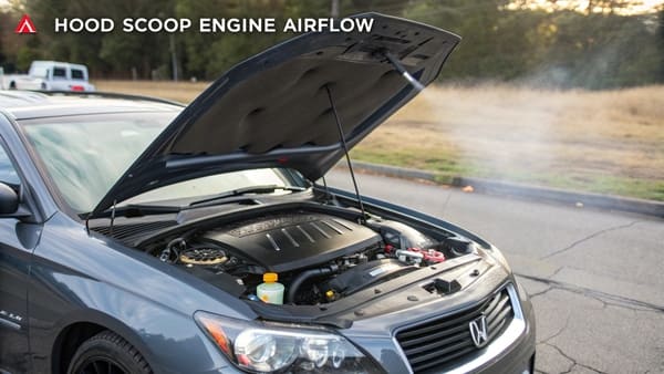Diagram showing airflow over a car's hood into a scoop