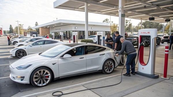 An independent auto shop working on an EV